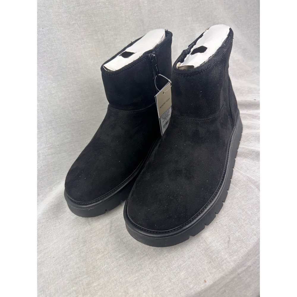 Universal Thread Womens Black Faux Suede Ankle Boots Side Zip Memory Foam Size 7 - Picture 2 of 5